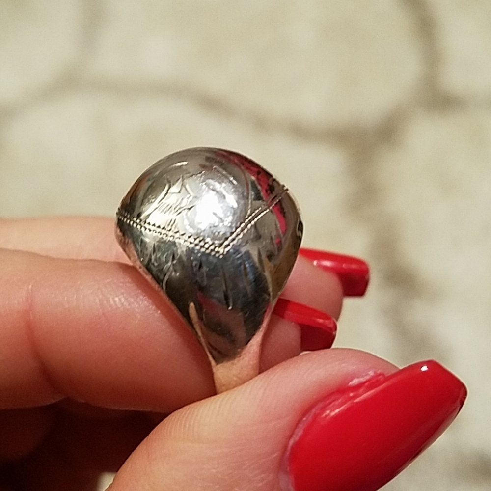 Etched Pattern Silver Ring - image 3